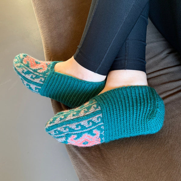 Teal, Gray and Pink Slippers Socks