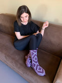 Purple and White Long Slipper Socks