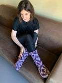 Purple and White Long Slipper Socks