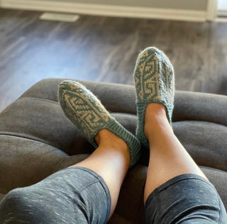 Light Teal and Tan Slipper Socks - No Suede